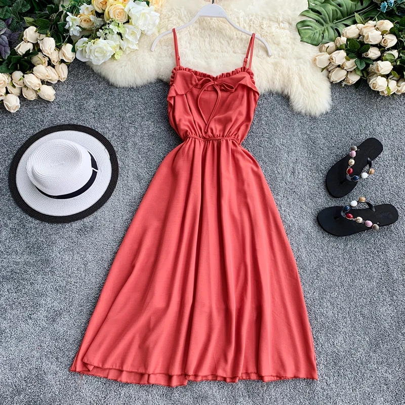 2019 новые модные женские платье на бретелях плотный шифон цвет v образным вырезом