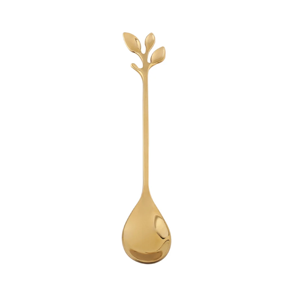 gold spoon 1 шт. ложки в виде листьев из нержавеющей стали, вилка, кофейные чайные ложки, мороженое, десерт, торт, DAG - Цвет: gold spoon