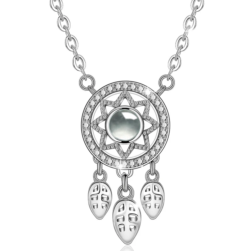 Angel Caller 925 Sterling Silver 100 Languages I Love You Necklace Projective Sparkly Pendant Romantic Love Memory Jewelry Gift - Цвет камня: 011-BJ