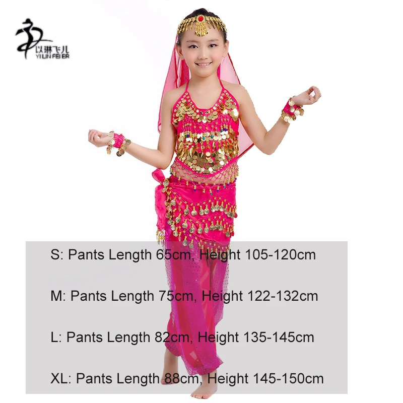 Индийский костюм детский топ для танца живота шифон бусы монеты bellydance пояс