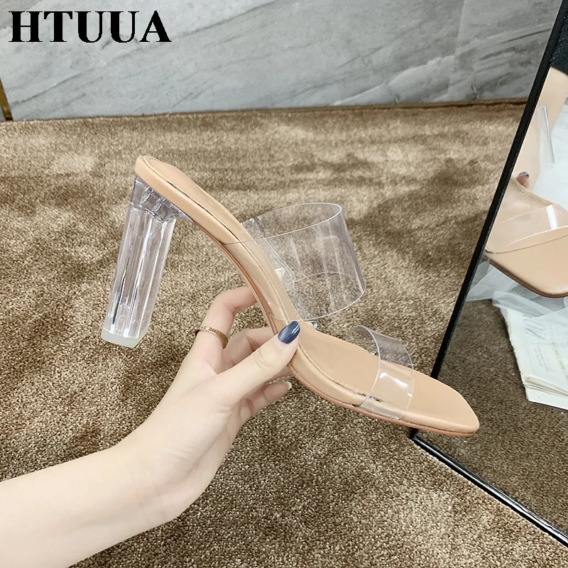 HTUUA 2019 модный прозрачный из ПВХ Для женщин шлёпанцы для пикантные женские