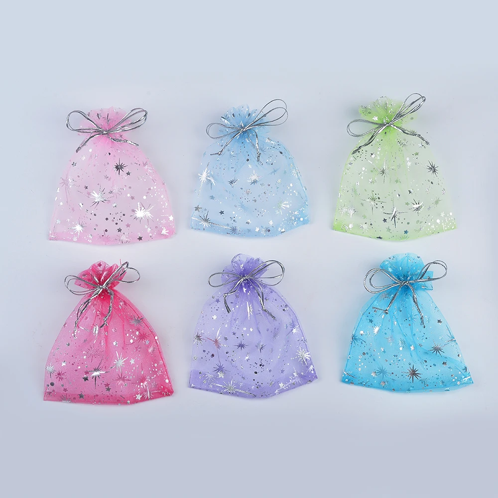 Высококачественные модные мешочки из органзы со звездами 9 х12 см красивые пакеты