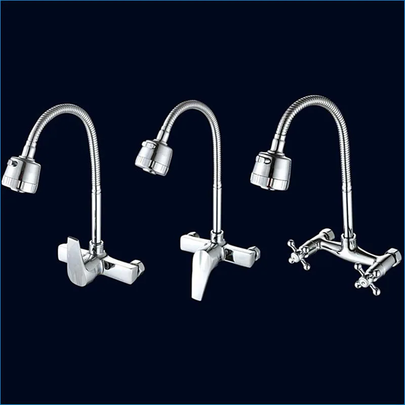 

Wall Mounted Kitchen sink hot and cold water mixer tap,Various styles brass kitchen faucet with save water sprayer