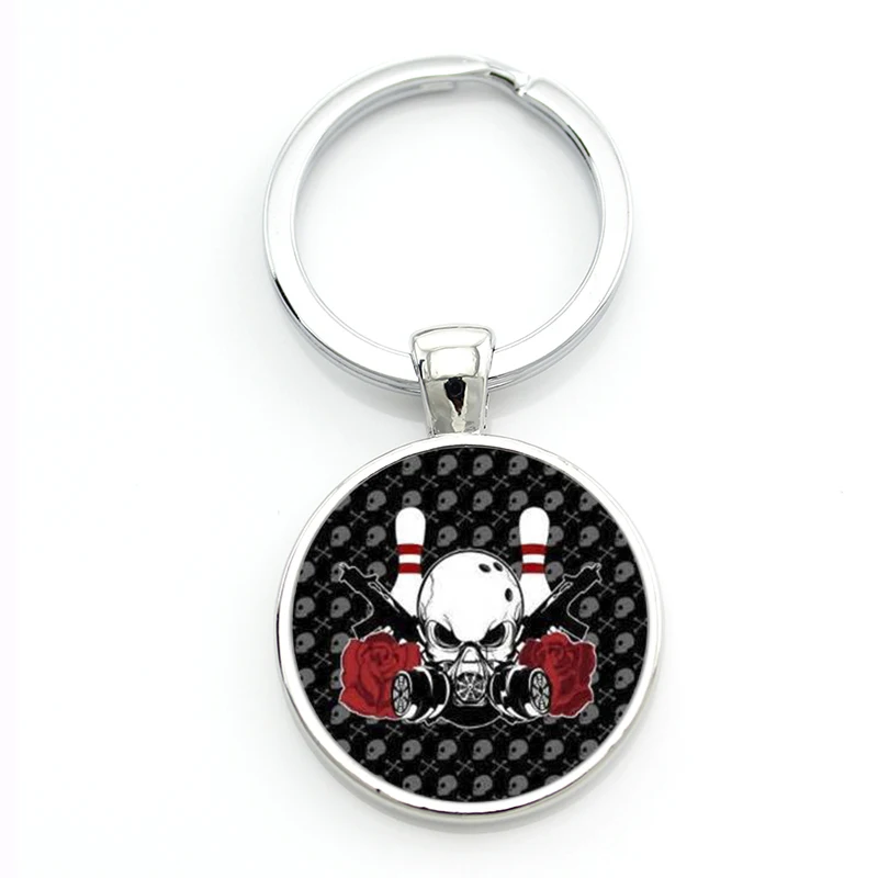 TAFREE exquisite popular bowling ball art picture glass gem keychain casual sports style men women key chain ring jewelry SP881 | Украшения