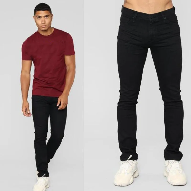 2019 New Casual Men's Denim Trousers Black Slim Jeans Fashion Pencil Pants Good Quality | Мужская одежда