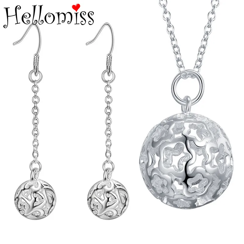 

Fashion Silver Jewelry Sets for Women Ball Pendant Necklace Earrings 2 Pcs Classic Design Costume Jewelry Set Gifts for Lovers