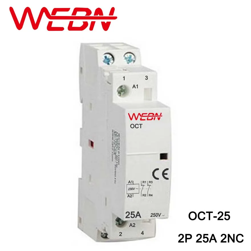 OCT Series AC Household Contactor 230V 50/60Hz 2P 25A 2NC Two Normal Close Contact Din Rail Contactor