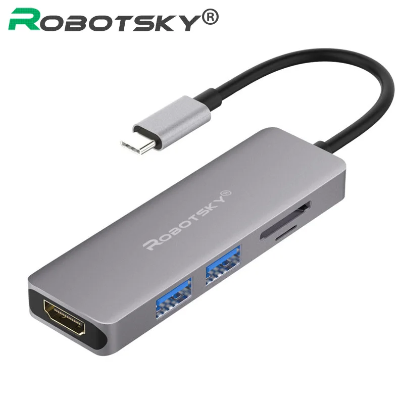 Robotsky 3 в 1 type C конвертер кабель Мужской к HDMI+ USB 3,0+ SD/TF Кабель-адаптер для Macbook huawei Matebook samsung Xiaomi