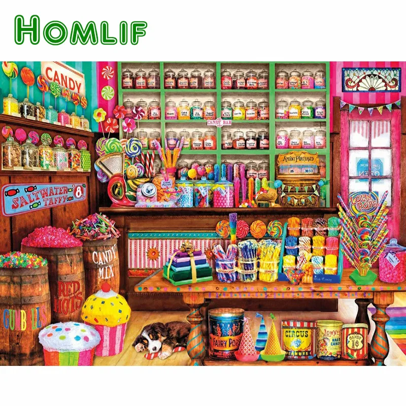 HOMLIF 5D DIY Алмазная картина конфетный дом полностью квадратная вышивка магазин