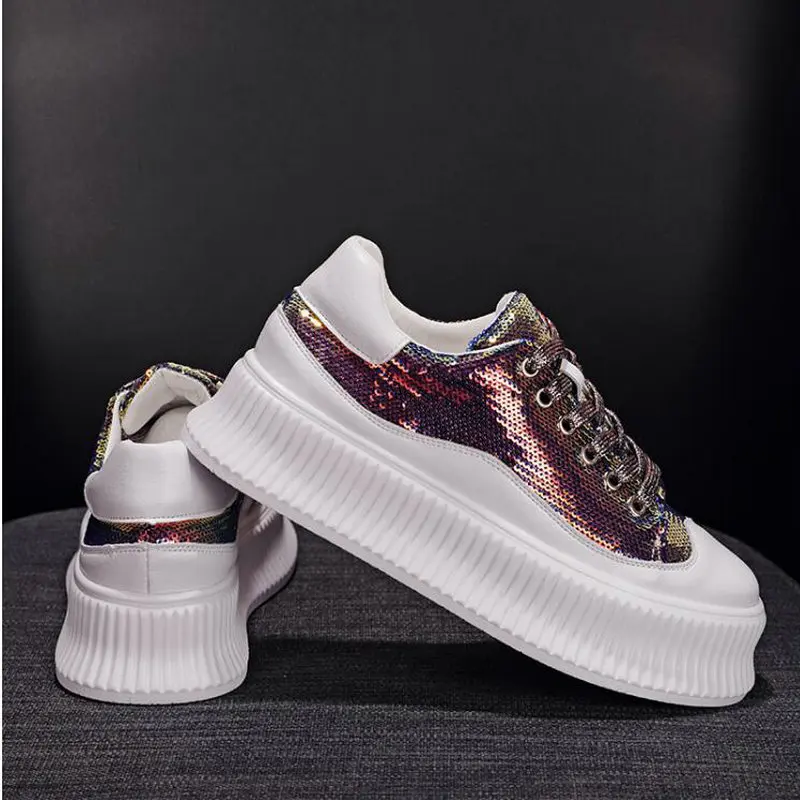 

2019 Women Bling Bling Casual Shoes flat platform wedge shoes Ladies height increasing breathable thick botttom sneakers WW-01