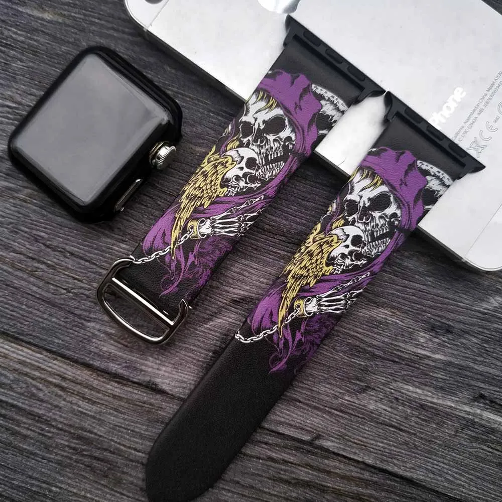 Кожаный ремешок с принтом в стиле хип-хоп для Apple Watch 38 мм 40 мм модный мужской ремешок для Apple Watch 40 мм 44 мм серия 5 4 3 2 1