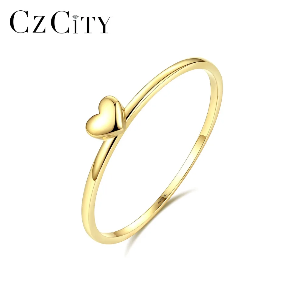 CZCITY, классическое чистое 14 К Золотое сердце, обручальные кольца для женщин, тонкие круглые романтические женские кольца, желтое золото, ювелирные изделия с резьбой Au585