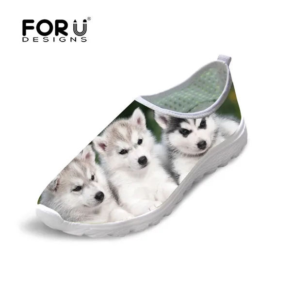 FORUDESIGNS/женские милые кроссовки с рисунком собаки хаски; модные повседневные Летние сетчатые туфли на плоской подошве для девочек; Легкие ботинки для ходьбы для женщин - Цвет: H2160AA