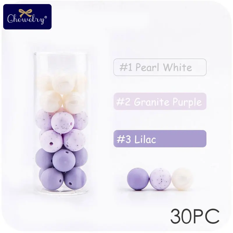 Purple Granite CHEWELRY 30 шт. 12 мм детский силиконовый Прорезыватель для зубов из бусин жемчужный силиконовый пищевой Прорезыватель для зубов DIY браслет для кормления детей - Цвет: Purple Granite