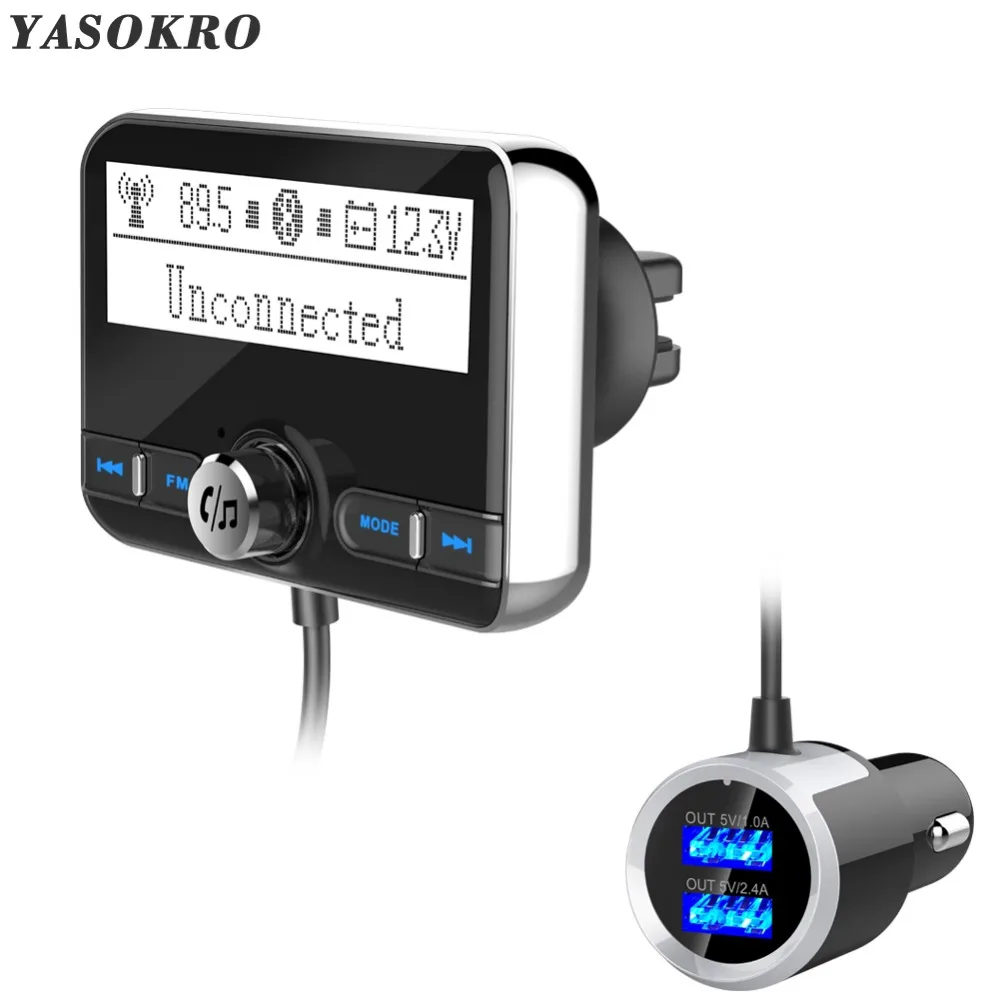 YASOKRO, Bluetooth, fm-передатчик, беспроводной автомобильный fm-модулятор, mp3-плеер, автомобильный комплект, Handsfree, Bluetooth, автомобильное зарядное устройство с ЖК-дисплеем