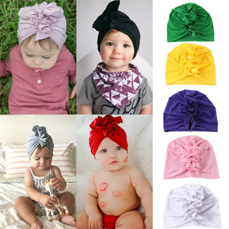 Cute Newborn Toddler Beanie Hats Headwear Kid Baby Boy Girl Indian High Elastic Stretch Turban Knot Cotton Solid Head Hat | Аксессуары