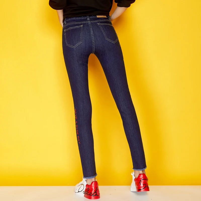LEIJIJEANS новые осенние повседневные джинсы размера плюс XL с вышитыми буквами