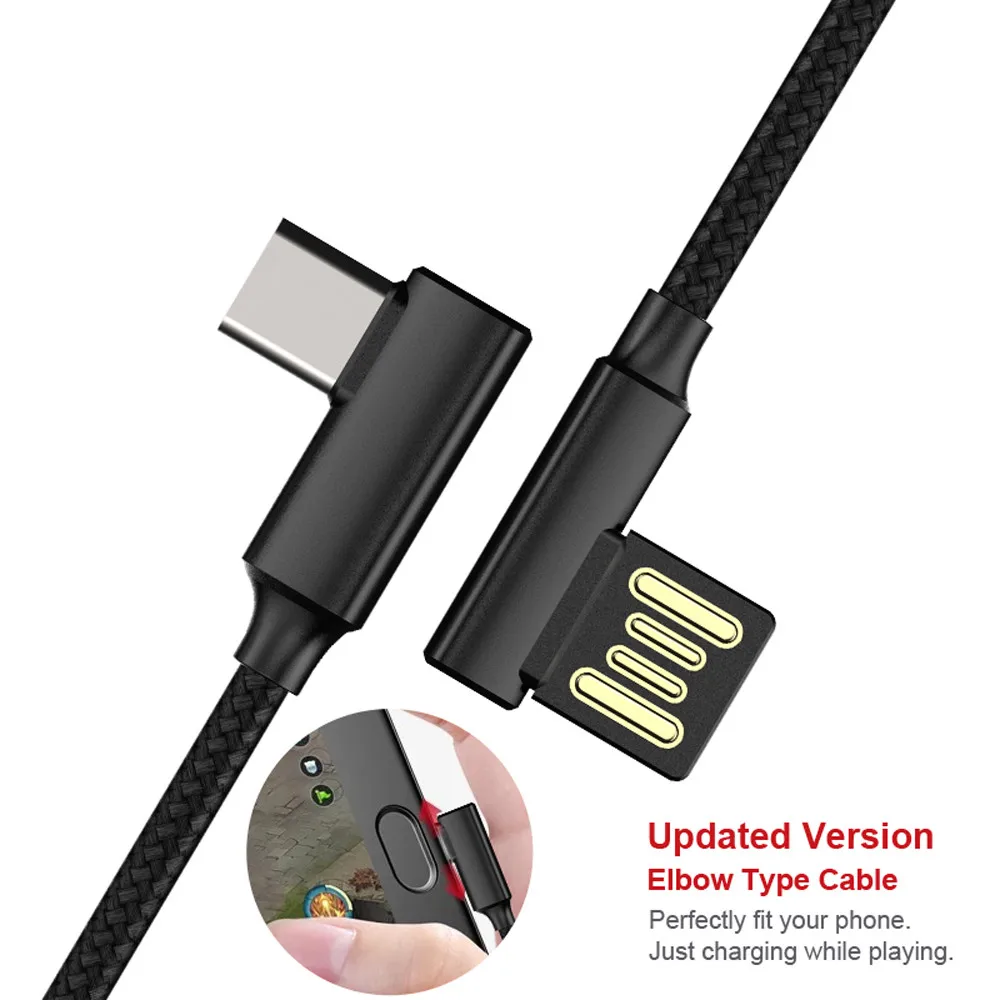 Плетеный прямоугольный Кабель 90 градусов Type C/ Micro USB для быстрой синхронизации