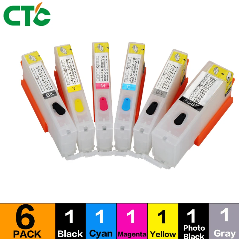 6 шт. PGI 250 PGBK CLI251 BK C M Y GY Compitalbe для canon MG6320 MG7120 MG7520 IP8720 многоразовый картридж с чипом