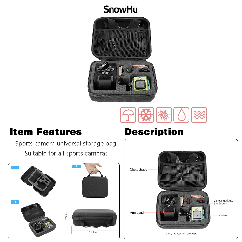 Аксессуары SnowHu для Gopro go pro большой корпус sjcam gopro hero 9 8 7 6 5 экшн камеры sj4000 sj5000X Yi 4K