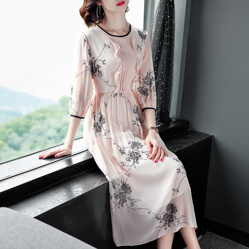 2019 Весна и лето новое модное женское тонкое тяжелое шелковое двойное платье с