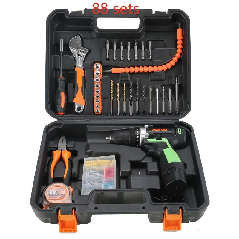 12V 88 SETS 12 В домашняя электрическая отвертка, беспроводная аккумуляторная дрель с литиевой батареей, Аккумуляторные ручные дрели DIY, электрические дрели - Цвет: 12V 88 SETS