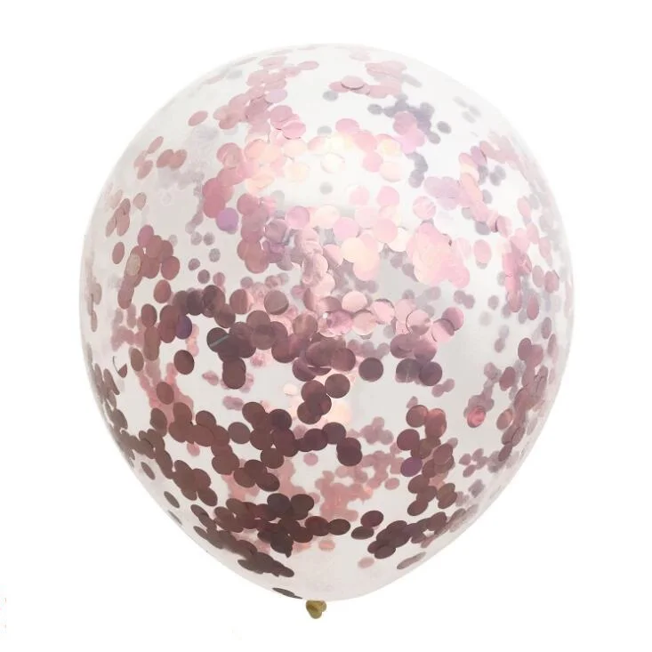 Rose gold confetti 5 шт./лот, 12 дюймов, золотые, черные, розовые, золотые, фиолетовые конфетти, прозрачные латексные шары, для свадьбы, дня рождения, вечеринки, украшения для мальчиков и девочек - Цвет: Rose gold confetti