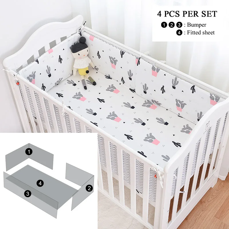 4pcs set catcus Muslinlife, милый кактус, треугольник, детские кроватки, бамперы, модный Детский комплект постельного белья для девочек, хлопковое детское постельное белье, 130*70 см - Цвет: 4pcs set catcus