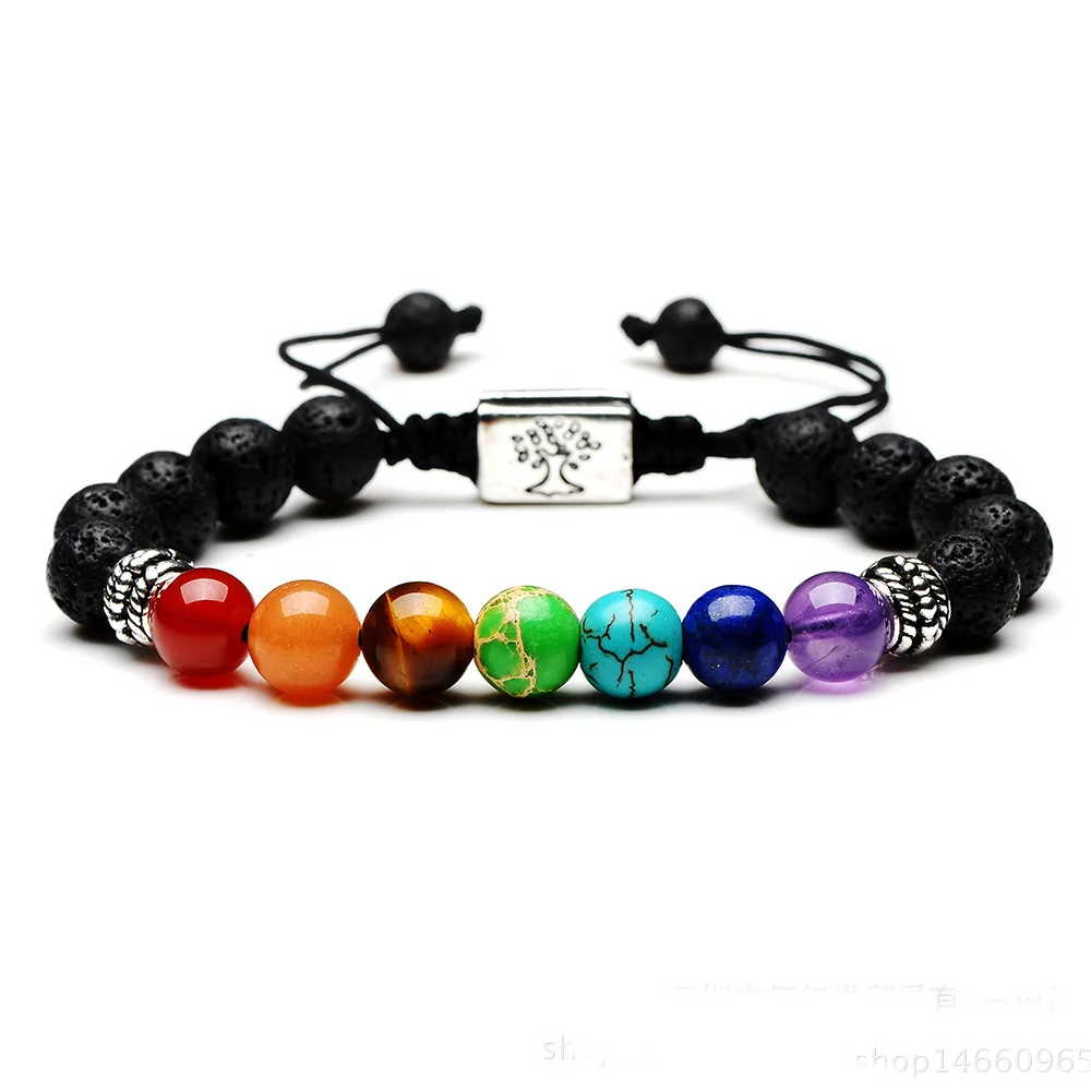 

7 Chakra Bracelet for Men Women Natural Black Lava Stone Bracelets Healing Balance Reiki Prayer Yoga Strand Bracelets Bangles