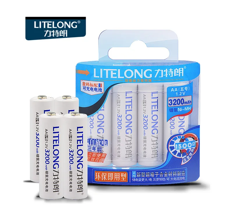 Бесплатная доставка LITELONG 4 шт. AA 3200 мАч аккумуляторная батарея беспроводная