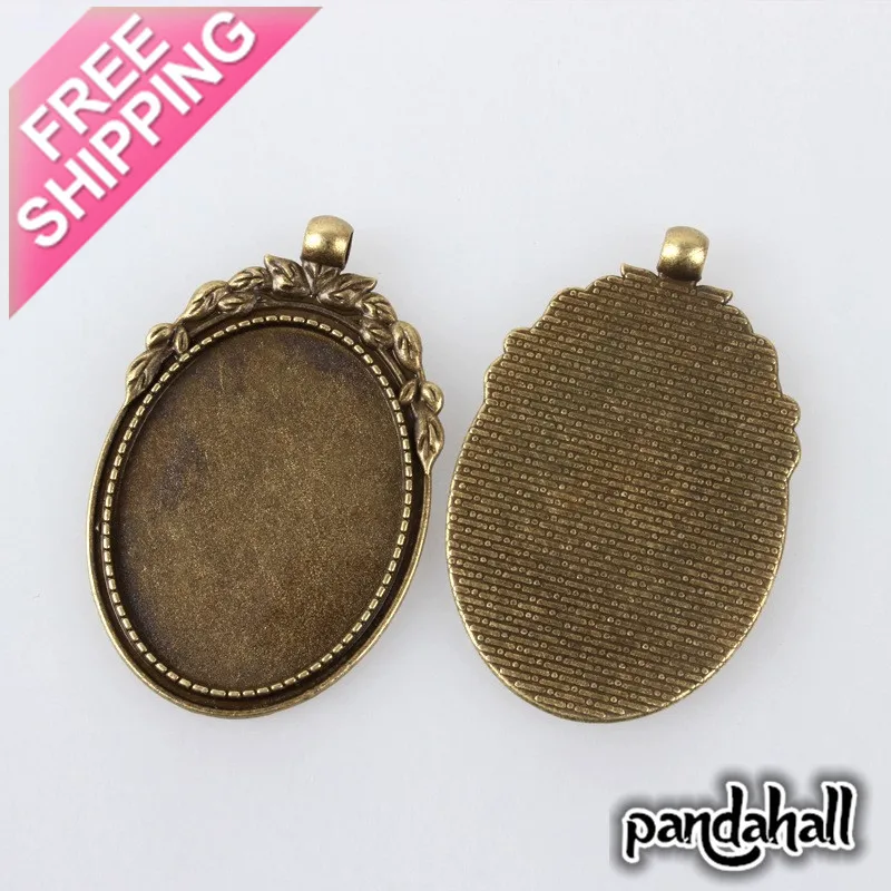 

Tibetan Style Alloy Pendant Cabochon Bezel Settings, Nickel Free, Antique Bronze, Oval Tray: 40x30mm; 56x36x2mm, Hole: 4mm
