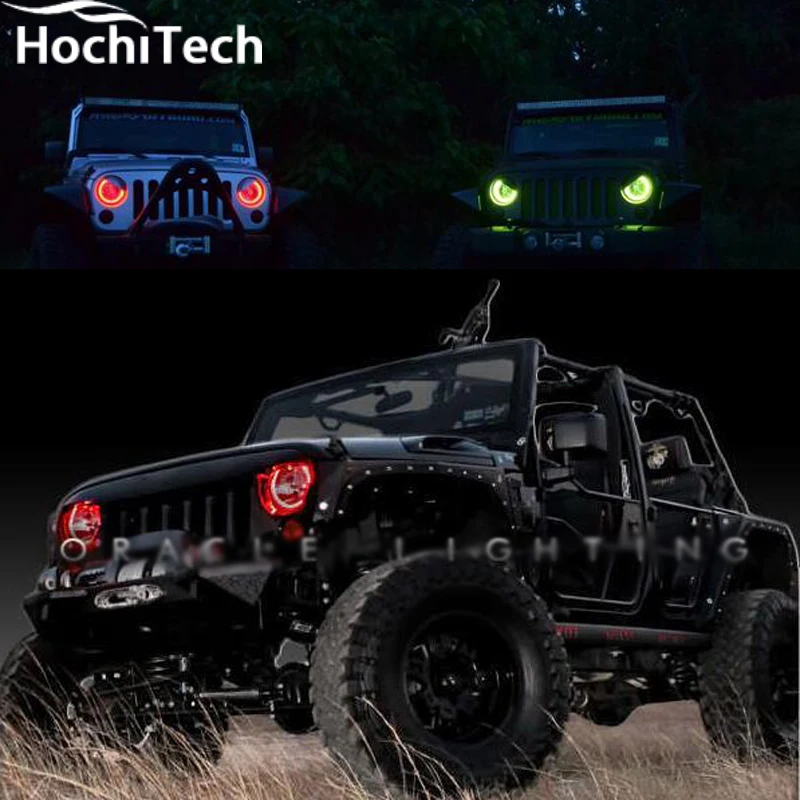 Для Jeep Wrangler RGB светодиодные фары halo angel eyes kit Автомобильные Стайлинг Аксессуары 2007