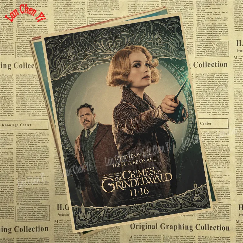 Фантастические звери: плакат из крафт-бумаги "The Crime of Grindelwald" для украшения дома, декоративная печать на стену