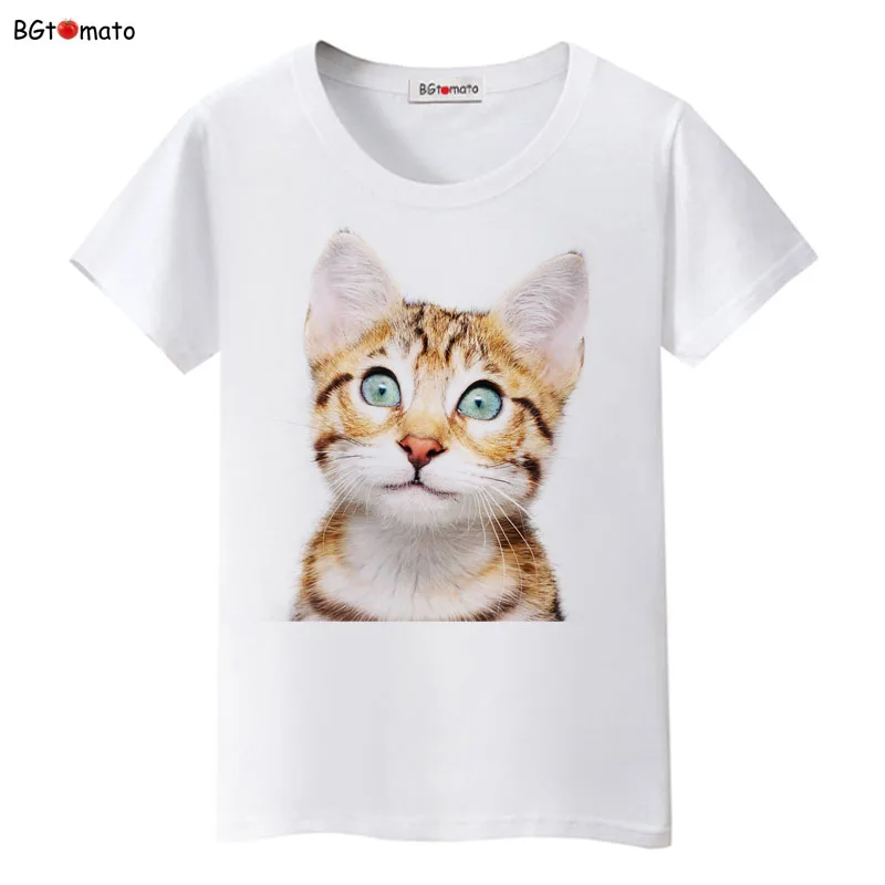

bgtomato Blue eyes smile face Cat t shirt women Popular Hot sale lovely shirt Good quality brand soft shirts casual tops