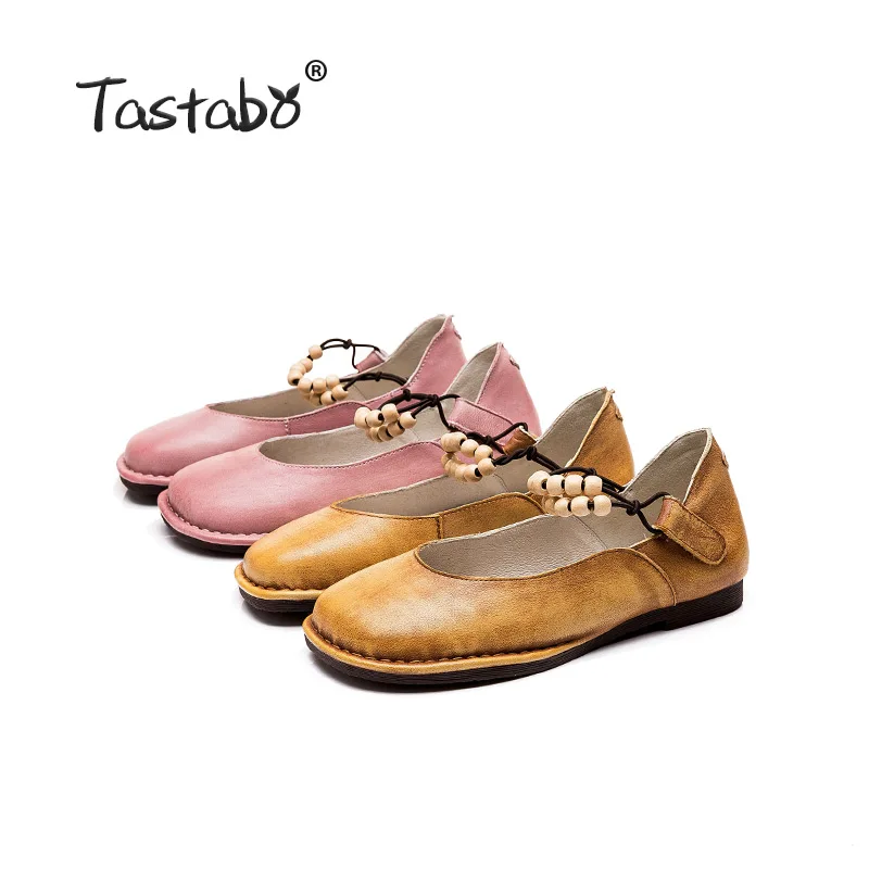 

Tastabo Genuine Leather Women's shoes Comfortable round head design Yellow Pink Casual style low heel shoes S1935 soft sole