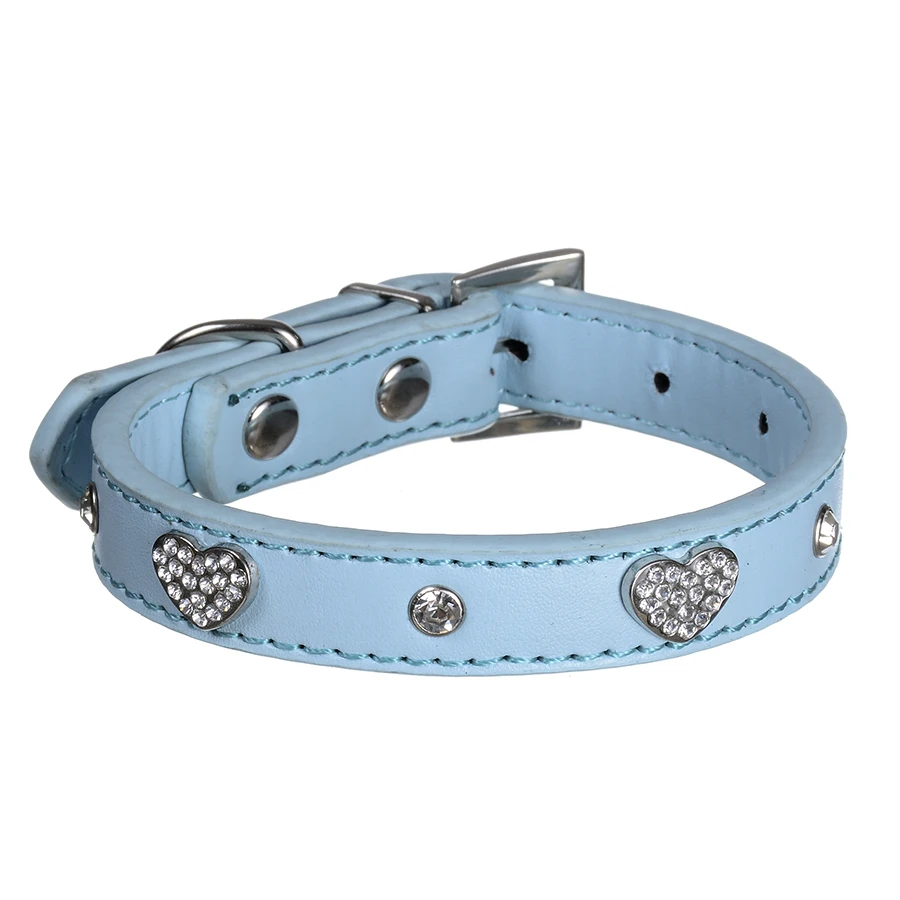 Adjustable Pu Leather Dog Collar Heart Shaped Diamante Rhinestones Pet Puppy Cat Neck Strap Red Rose Size S M | Дом и сад