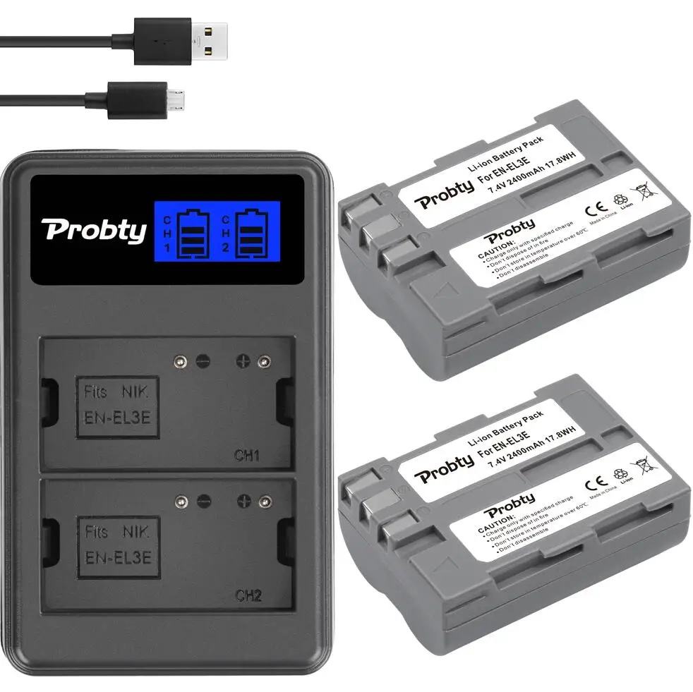 2battery and charger EN-EL3e Батарея+ ЖК-дисплей Зарядное устройство для Nikon D50 D70 D80 D90 D100 D200 D300S D700 - Цвет: 2battery and charger