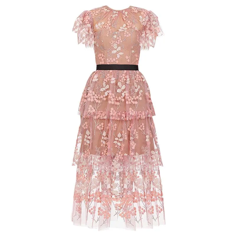 pink maxi dress Элегантное Пляжное Платье макси с коротким рукавом, женское роскошное модное Сетчатое платье с вышивкой и блестками, фирменное Летнее Длинное Платье для вечеринки, Vestidos Femme - Цвет: pink maxi dress