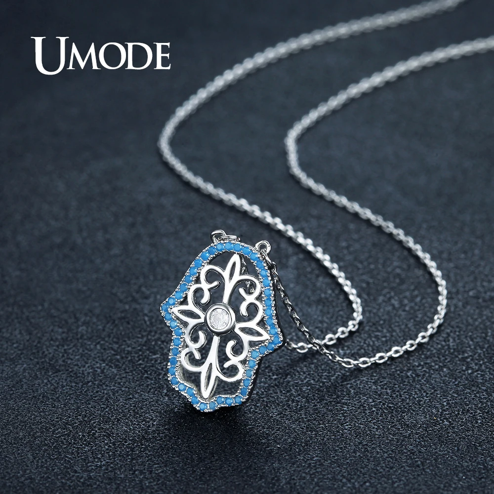 UMODE New Unique Arab Hand of Fatima Charm Pendant Necklaces for Women White Gold Color Hamasa Fashion Accessories AUN0241B | Украшения и