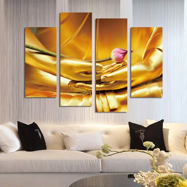 

FOUR PC NO FRAME Ypresent Buddha with flowers Oil Painting Printed Oil Painting On Canvas Oil Painting Home Decor Wall Decor