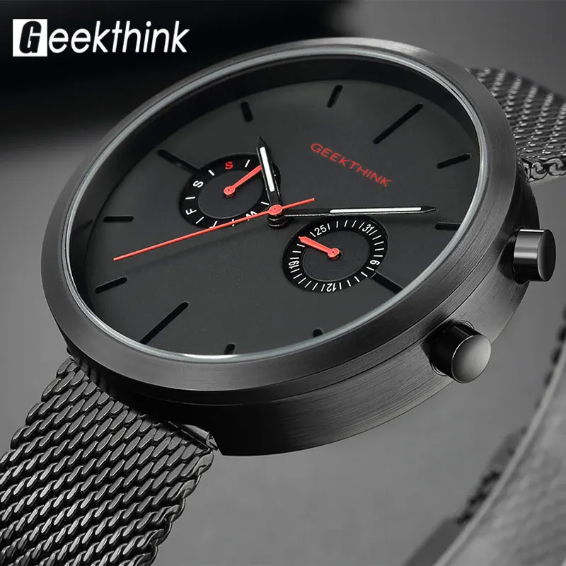 

Geekthink Quartz Watches Men Full steel Wrist Watch Calendar Business Causal Men's Clock Gifts Relogio Masculino Modern Homme #c