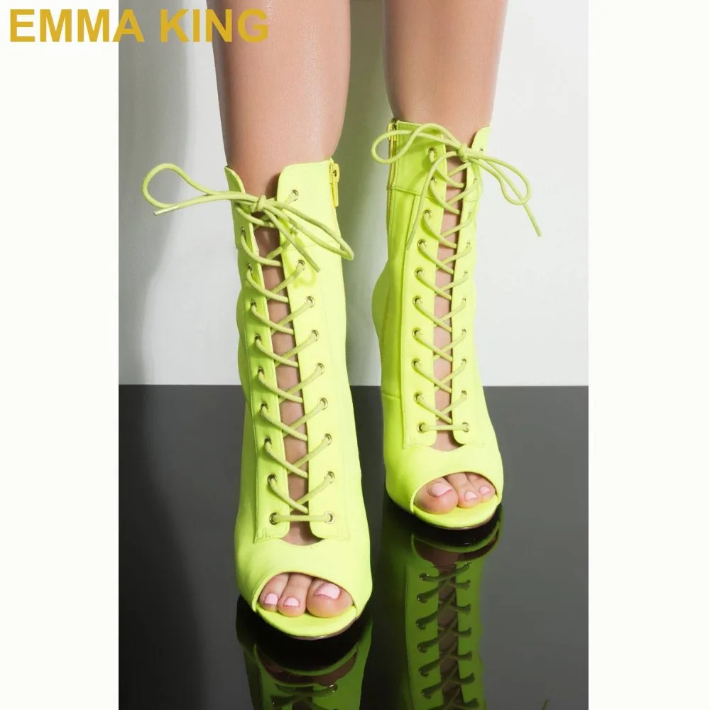 

Fashion Lace Up Women Ankle Boots Peep Toe Chunky High Heels Booties 2019 Spring New Women's Shoes Short Boots Drop Shipping