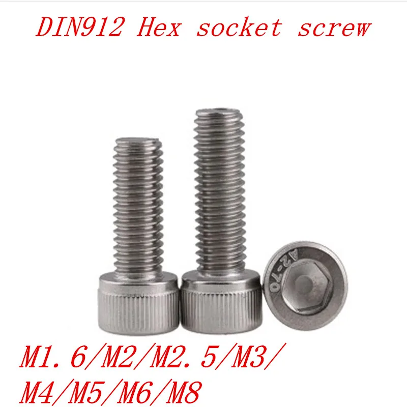 5 50 шт. DIN912 304ss винты с шестигранной головкой M1.6 m2 m2.5 m3 m4 m5 m6 m8 из нержавеющей стали
