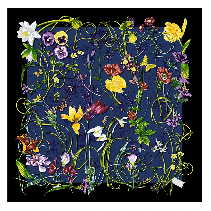 

Floral Women 100% Twill Silk Scarf Shawl Wraps Hijab Head Scarves 88*88cm
