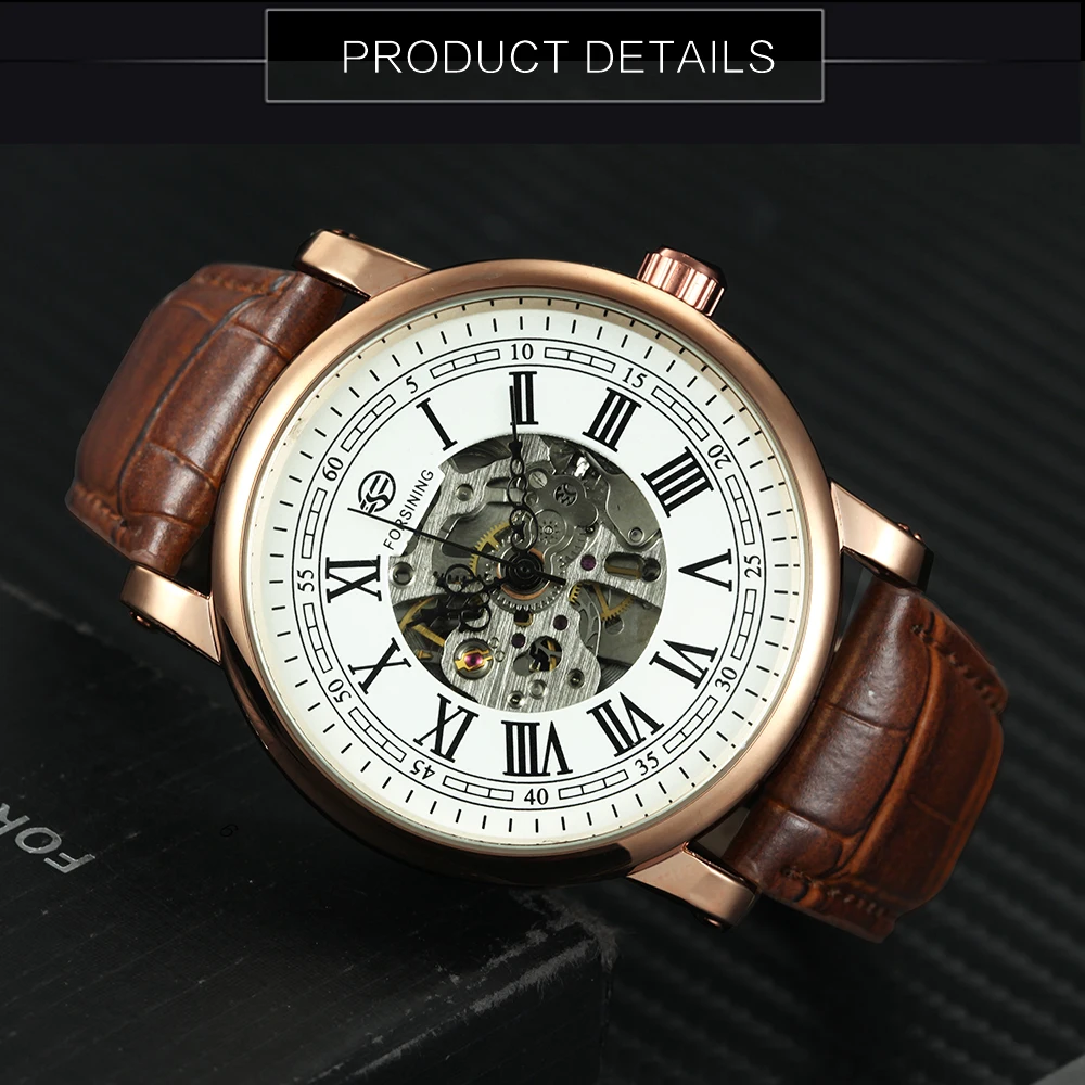 2019 Fashion Business Men Mechanical Wrist Watches Soft Leather Strap New Male Skeleton Automatic Roman Numerals + BOX | Наручные часы