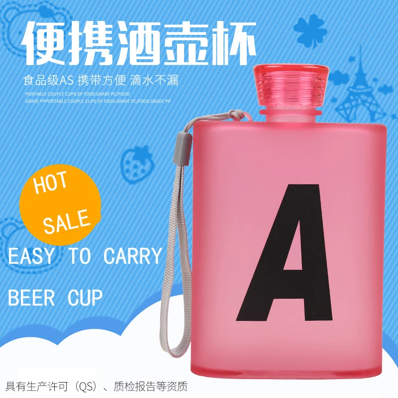 Fashion colors Flat Water bottle Personalized Abrasive Plastic Student Bottle Practical Gift | Дом и сад