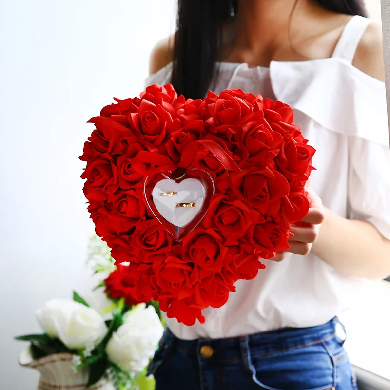 Бесплатная доставка цветок Сердце Дизайн свадебное кольцо Подушка Detalles Boda