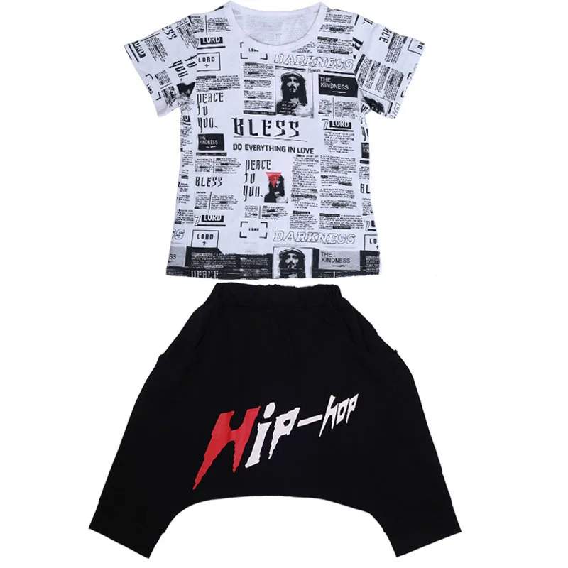 Для мальчиков летняя детская одежда хип-хоп костюм с короткий рукав |