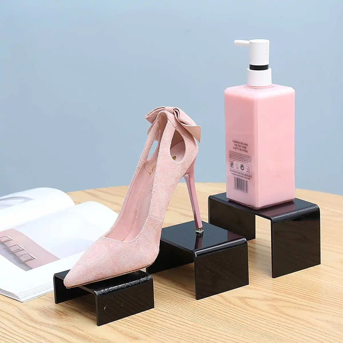 3Pcs/Set Acrylic Display Bridges Riser Shelf Plinths Retail Stall Shoe Racks Jewelry Figurines Collection Stand Holder Black