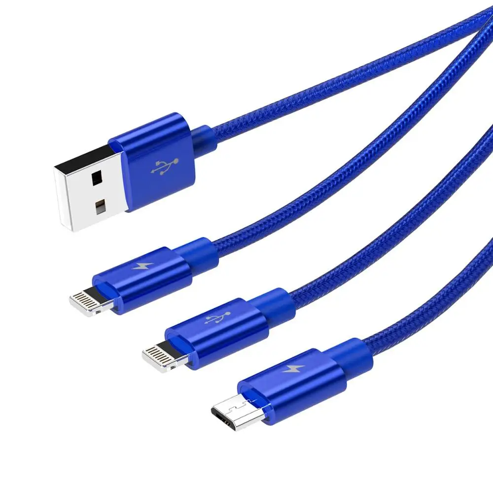 Blue ORICO UTS3 3 в 1 USB кабель 3A Макс зарядки и передачи данных кабель для iPhone X 8 7 samsung Xiaomi huawei с 2 освещения и 1 микро B - Цвет: Blue